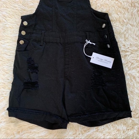 Prestige Denim NWT Destroyed Black Short Overalls - Picture 3 of 12